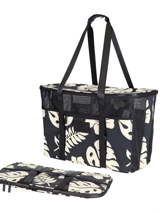 ALOHA Collection Handbags - ALOHA Collection Black and Cream Floral collapsible Beach Tote